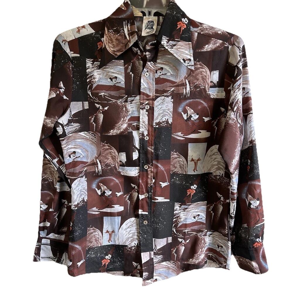 Vintage Kennington Disney Fantasia Sorcerer Mickey Button Shirt Men Large